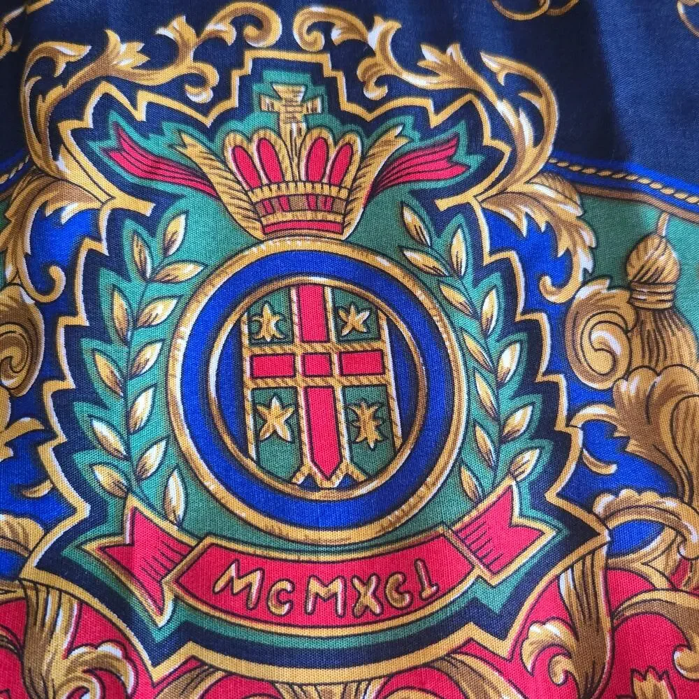 Vintage Ornate Scarf Print Midi Skirt Royal Lions Baroque Maximalist Women Small